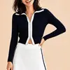 Conjunto deportivo de golf para mujer transfronterizo, chaqueta de punto de manga larga con cremallera doble y bloques de color, falda de tenis para exteriores anti-exposición