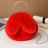 Bolsa de Coelho de Pelúcia Feminina Transversal Estilo Coreano Fofa Portátil Bolsa Mao Mao Outono e Inverno Nova Bolsa com Presilha de Orelha de Coelho