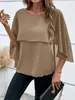 Amazon Aliexpress Ebay Ropa Europea y Americana Versátil Cuello Redondo Color Sólido Mangas de Capa Superpuestas Camisa de Gasa para Mujer