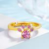 Venda quente banhado a ouro 24k diamante rosa zircônia pegadas anel temperamento fofo animal pata de cachorro pata de galinha anel de zircônia