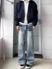 Jeans Acampanados Vintage Azules de Corte Diagonal para Hombre, Estilo High Street Americano para Primavera y Otoño, Pantalones Casuales Ajustados de Pierna Recta