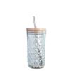 Copo de vidro simples de 730ml transparente estilo ins de camada única com canudo para suco bebida café tampa de bambu fabricantes atacado