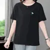 Camiseta de Manga Curta em Promoção Plus Size Feminina Verão Solta Estilosa Cobertura da Barriga Estilo Coreano Emagrecedor Top para Mães 100kg