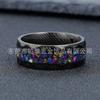 Europa e Estados Unidos mais vendidos anel de casamento masculino elétrico preto 8mm anel de aço inoxidável corrosão cavalo aço martelo padrão incrustado com pedra colorida
