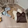 Chaleco térmico retro de bloques de color y lunares con cepillado, con sujetador incorporado, que presenta un lujoso diseño de encaje de pestañas en la espalda, perfecto como elegante capa interior para trajes o como camisola