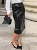 Falda Midi de Cuero PU con Estampado de Cocodrilo de Cintura Alta Europea y Americana para Mujer con Abertura Trasera Recta Ajustada Temperamento de Oficina Falda Media de Cuero