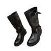 2026 Botas Martin de Estilo Europeo y Americano Nuevas para Otoño con Cremallera Lateral de Color Sólido y Tacón Cuadrado Metálico, Punta Redonda de Moda para Invierno