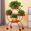 Suporte para flores de ferro multicamadas com rodas verdes louro Rack de vaso de flores Prateleira de armazenamento removível carnuda de chão para varanda sala de estar