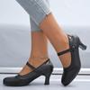 Tamanhos Grandes Exportação Transfronteiriça Salto Alto para Mulheres 2025 Retrô Bico Redondo Fivelas Sapatilhas para Mulheres Salto Grosso Mary Jane Sapatos Femininos