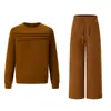 Conjunto Europeo y Americano para Mujer Otoño 2026 Top de Manga Larga con Cuello Redondo Pantalones Largos de Cintura Elástica Pierna Ancha Conjunto Casual