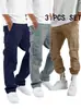 E-commerce Transfronteiriço Europeu e Americano Retrô Calça Cargo Casual Masculina Multibolsos Casual Cor Sólida Versátil Calça Longa Resistente ao Desgaste Versátil