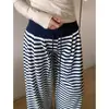 Pantalones Rayados de Cintura Alta de Pierna Ancha Versátiles para Mujer Tallas Grandes, Primavera/Verano 2026, Delgados, con Caída, de Pierna Recta, Casuales Deportivos para Mujeres Curvilíneas