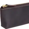 Estuche de Gran Capacidad para Estudiantes, Bolsa de Almacenamiento para Bolígrafos, Estuche de Papelería con Cremallera de Piel de Vaca de Primera Capa, Caja de Almacenamiento de Papelería