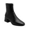 Botas Martin Femininas de Outono e Inverno com Bico Quadrado, Versáteis, Salto Médio, Botas Curtas, Solado de Borracha, Antiderrapante, Zíper Lateral, Salto Grosso, Leves