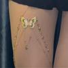 Cadena de pierna con diseño de mariposa con borlas de esmalte verde para mujer, estilo transfronterizo europeo y americano, con un sensual deseo puro. Cadena corporal con sentido del placer.