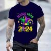 Comércio exterior MARDI GRAS 2025 Carnaval Impresso Crewneck Pullover Esportes Casual Solto Manga Curta Top