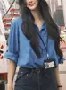 Camisa Polo Azul de Manga Larga para Mujer 2025 Primavera y Otoño Nuevo Estilo Gama Alta Holgada Efecto Adelgazante Camisa con Protección Solar