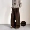 Pantalones de pana marrones estilo americano para hombre, otoño e invierno, forro polar, corte holgado, talla grande, pantalones casuales vintage de trabajo pesado de pierna ancha