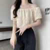 Camisa de Chifón de Manga Corta Estilo Occidental Reductora de Edad Diseño de Verano para Mujer Top Corto Nicho Hombros Descubiertos con Cuello de Hombros Descubiertos Hermosa Camisa Pequeña