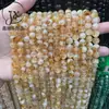 Cuentas sueltas de cristal amarillo natural, cuentas redondas de cristal, accesorios para joyería DIY, productos semiacabados para pulseras Da Jin Ba al por mayor