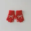 Guantes Infantiles Coreanos Qiunan Nuevo Estilo Otoño e Invierno Fresco Moño de Niña Guantes de Bebé de Cinco Dedos Tejidos