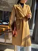Blazer Longo Feminino Lã Dupla Face Outono/Inverno 2026 com Gola de Terno, Cor Sólida, Caimento Solto, Emagrecimento, Estilo para o Trabalho, Dupla Face, Casaco 100% Lã