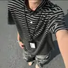 Camiseta de manga corta con cuello henley a rayas de peso pesado para hombre, marca de alta gama de moda, hombro normal, manga de tres cuartos, verano holgada casual de manga corta