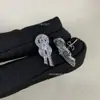 Versión de Alta Gama de Pendientes de Herradura Completamente Diamantados de la Marca F de Fendi, Moderno Diseño de Doble Hilo con Diamantes en Forma de Pera, Pendientes Curvos en Forma de Ocho para Mujer