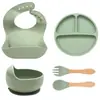 Set de vajilla de silicona para niños más vendido transfronterizo con diseño de ventosa antideslizante, herramienta de entrenamiento de cuenco para comida de bebé fácil de limpiar
