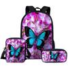Mochila Estampado Creativo para Estudiante Set de Tres Piezas Serie Mariposa 3D Mochila Combinada de Gran Capacidad para Computadora para Hombre y Mujer