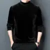 Suéter de Felpa de Terciopelo Dorado Forrado Hombres Nuevo Manga Larga Cálido Camiseta Base Semi-cuello Alto Cuello Alto Ropa Interior Suave Camiseta
