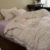 Conjunto de capa de edredom e lençóis de algodão puro de camada dupla com renda simples minimalista, amigo da pele, para todas as estações, conjunto de cama para quarto