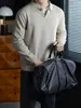 Novo e estiloso! Suéter de tricô de algodão para outono para homens, apresentando um design macio, elástico e confortável com gola de gaivota, perfeito como camada base.