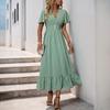Bai Fen Zhi Yi2025 Nuevo Vestido Largo de Verano Europeo y Americano con Volantes Cruzado Cuello en V Vestido Verde Fresco