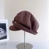 Boné Estilo Japonês Aba Irregular de Algodão e Linho, Boné Newsboy Versátil de Outono para Mulheres, Moda Tendência