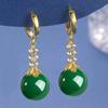 [Fábrica] Brincos de Ágata Verde Natural com Incrustação de Zircônia, Brincos Pendentes de Calcedônia Verde para Mulheres, Ganchos de Orelha de Rubi, Estilo Vintage