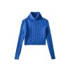 Invierno Nuevo Cuello Alto Trenzado Suéter Pulóver para Mujer Chicas Calientes Cintura Alta Corto Manga Larga Top Base C Color Sólido