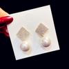 Pendientes de perla geométrica con forma de aguja de plata 925 exagerada, estilo europeo y americano, con diamantes cuadrados, joyería de moda 33209