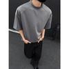 Camiseta Retro Americana de Cuello Medio Alto para Hombre de Manga Corta Verano 2025 Nueva Moda de Marca de Alta Gama Camiseta Básica de Media Manga