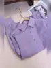 Altamente recomendado! Camisa Roxo com Gola, Toque Premium, Manga Longa, Estilo Coreano, Blusa Fina de Linho com Proteção Solar para Mulheres