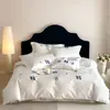 Juego de cuatro piezas de bordado de toalla floral tridimensional estilo francés, 100% algodón de fibra larga, ropa de cama de algodón puro estilo pastoral de satén