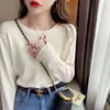 Suéter de punto elegante y versátil de manga larga, corte ajustado, para mujer, talla grande, corte holgado, cuello redondo, prenda exterior cálida básica, venta al por mayor