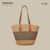 Bolsa de tecido de palha de um ombro Bolsa feminina elegante Sacola tecida de grande capacidade À beira-mar Bolsa de praia francesa portátil