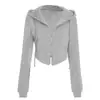Desea comercio exterior estilo callejero americano Harajuku color liso ajuste ceñido top corto cárdigan con capucha cierre de cremallera chaqueta de manga larga para mujer
