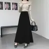 [Dos Largos de Falda + Acetato de Lana] Faldas de Otoño e Invierno para Mujer Mostrando Estilo Francés Negro Elegante Faldas Largas