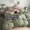 Juego de Cuatro Piezas de Algodón Lavable Suave Súper Suave Color Liso para Dormir Ropa de Cama Juego de Tres Piezas para Dormitorio de Estudiantes Sábana Ajustable Sábana Plana Funda Nórdica Venta al por Mayor