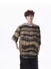 Camiseta de Verano para Hombre de Marca Trendy, Estilo Callejero Guapo para Pareja, Cuello en V Pequeño, Tie-Dye, Desgastada, Manga Corta, Rayas Retro Americanas, Manga Media