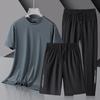 Conjunto de Três Peças de Seda Gelada para o Verão com Manga Curta, Shorts e Calça Longa, Fresco e Confortável, Absorvente de Suor, Respirável, Traje Esportivo Casual