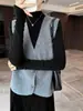 Chaleco de punto de lana pura con cuello en V estilo francés para mujer, look en capas, cárdigan sin mangas adelgazante, chaleco abrigo estilo "old money"