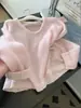 Suéter de Tricô Patchwork Renda Rosa Doce Estilo Coreano Feito Sob Medida de Fábrica 2026 Início da Primavera Blusa Base Macia Feminina